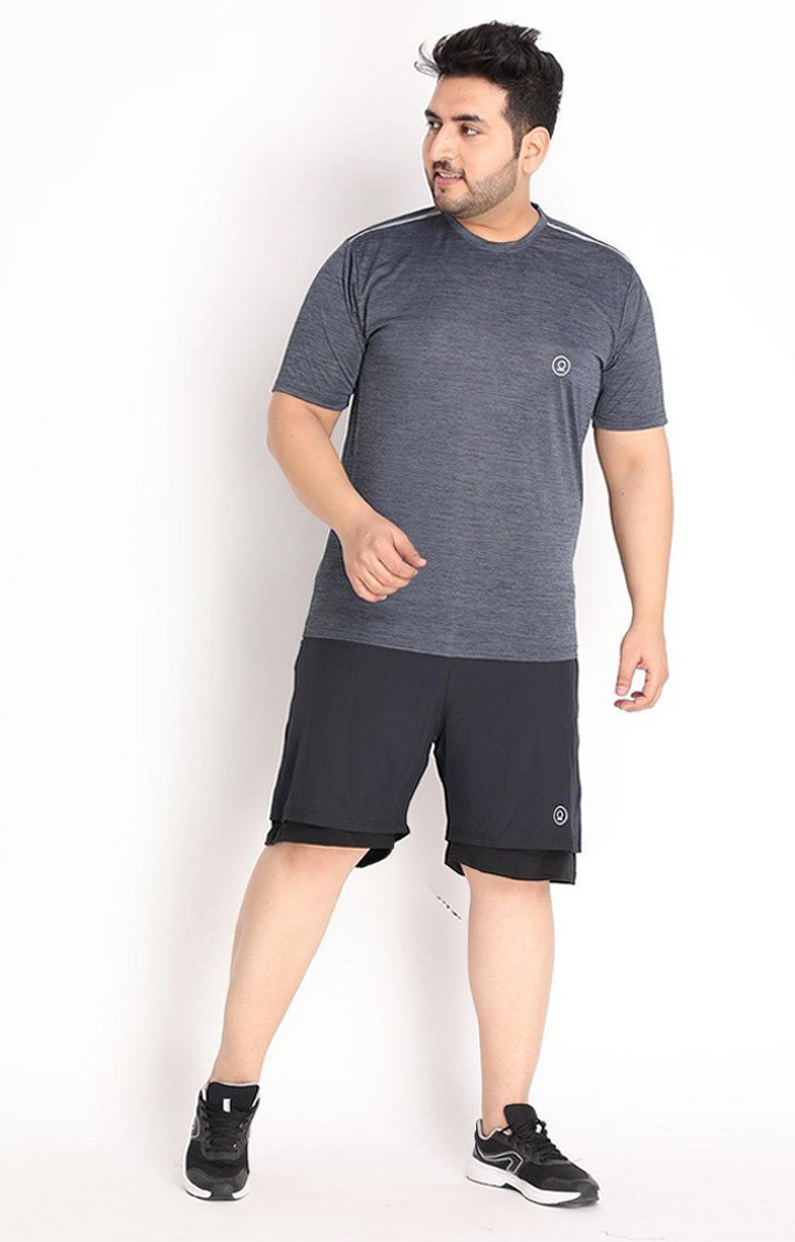 Men's Grey Melange Textured Polyester Activewear T-Shirt