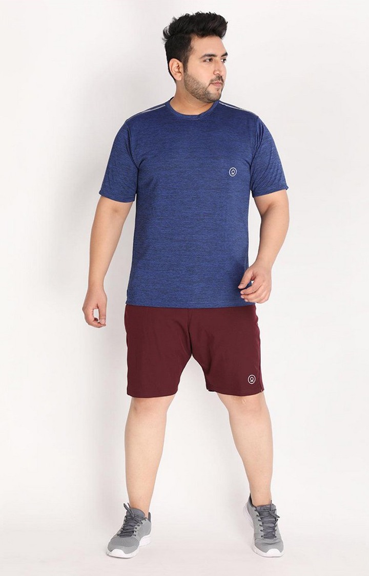 Men's Blue Melange Textured Polyester Activewear T-Shirt