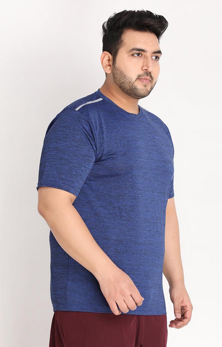 Men's Blue Melange Textured Polyester Activewear T-Shirt