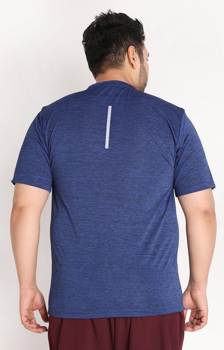 Men's Blue Melange Textured Polyester Activewear T-Shirt