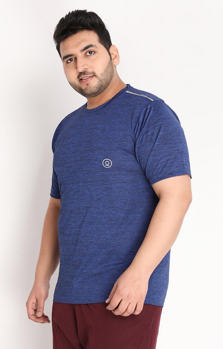 Men's Blue Melange Textured Polyester Activewear T-Shirt