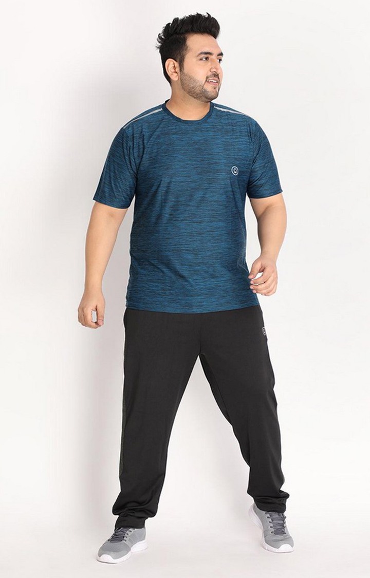 Men's Blue Melange Textured Polyester Activewear T-Shirt