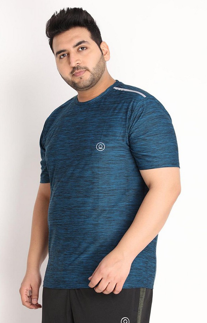 Men's Blue Melange Textured Polyester Activewear T-Shirt