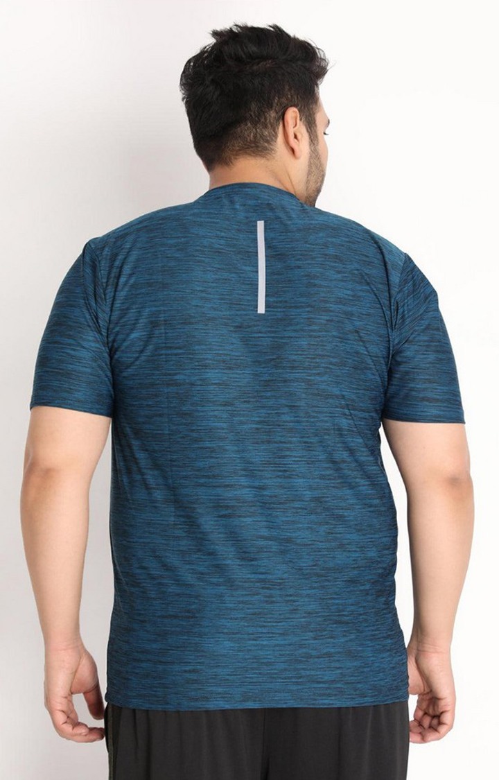 Men's Blue Melange Textured Polyester Activewear T-Shirt