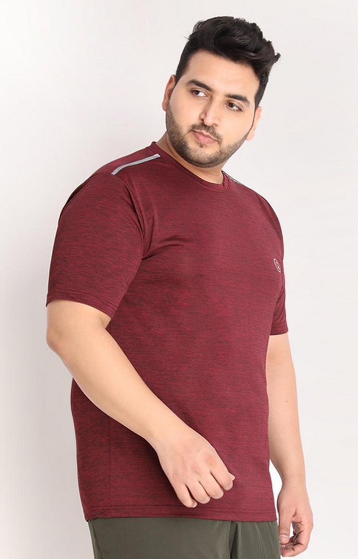 Men's Red Melange Textured Polyester Activewear T-Shirt