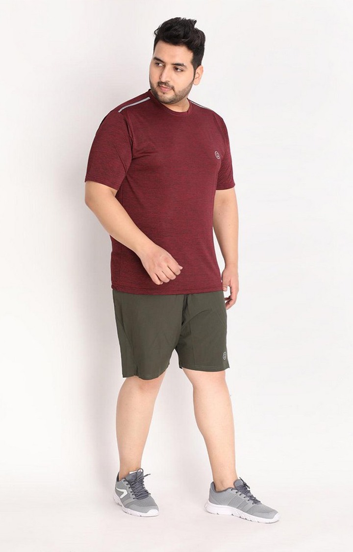 Men's Red Melange Textured Polyester Activewear T-Shirt