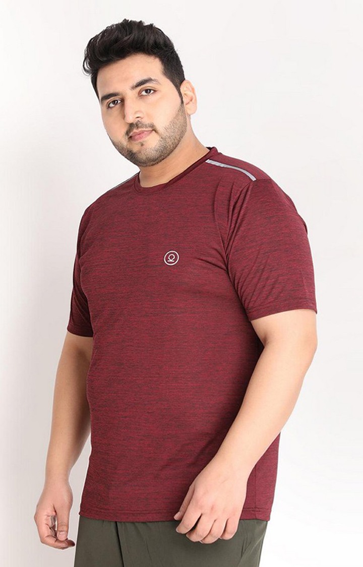 Men's Red Melange Textured Polyester Activewear T-Shirt