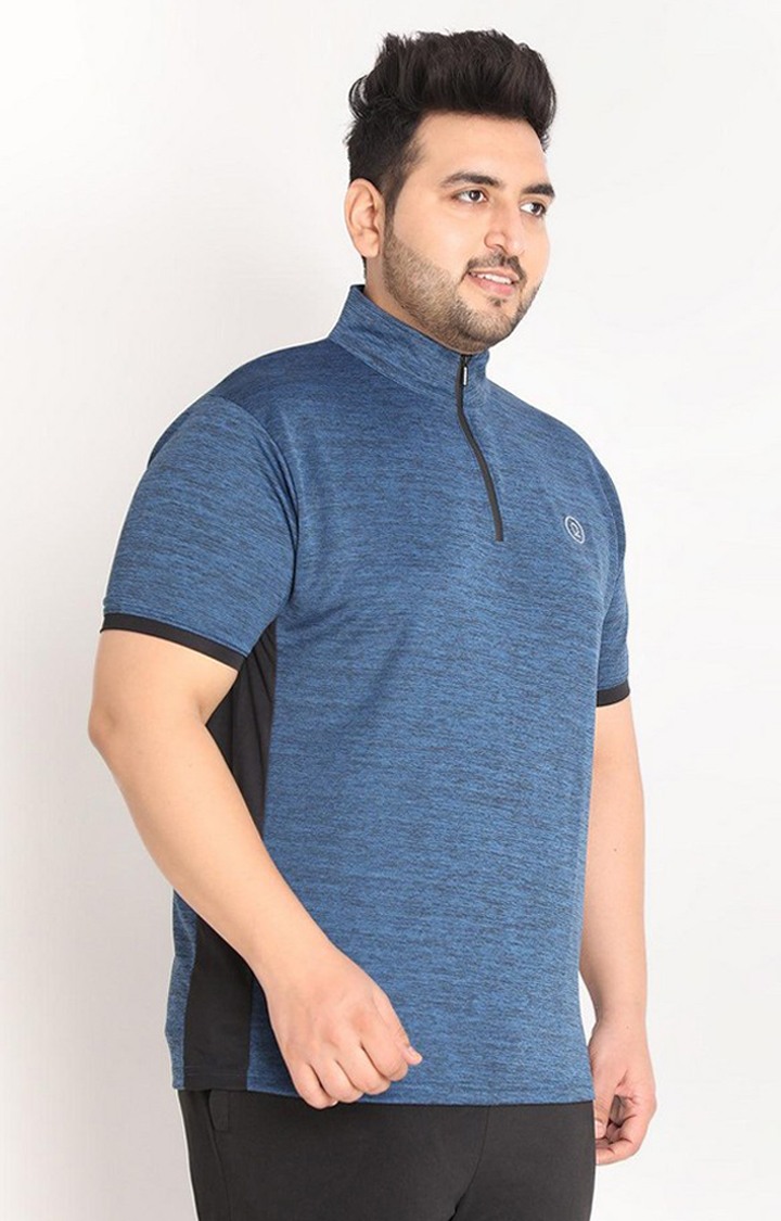 Men's Blue Melange Textured Polyester Activewear T-Shirt