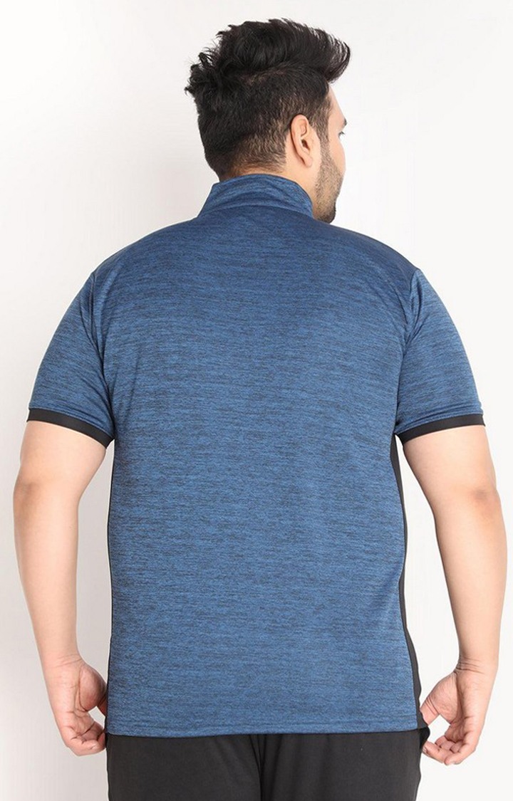 Men's Blue Melange Textured Polyester Activewear T-Shirt