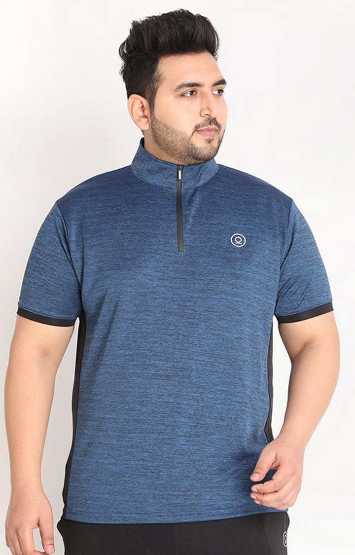 Men's Blue Melange Textured Polyester Activewear T-Shirt