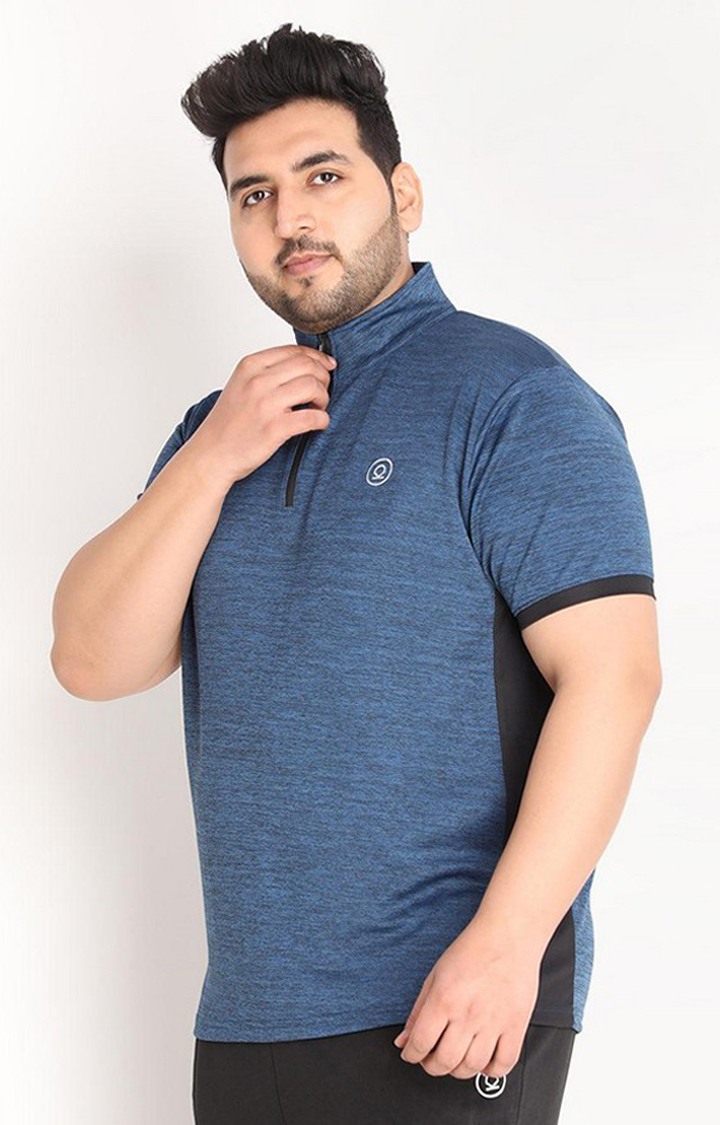 Men's Blue Melange Textured Polyester Activewear T-Shirt