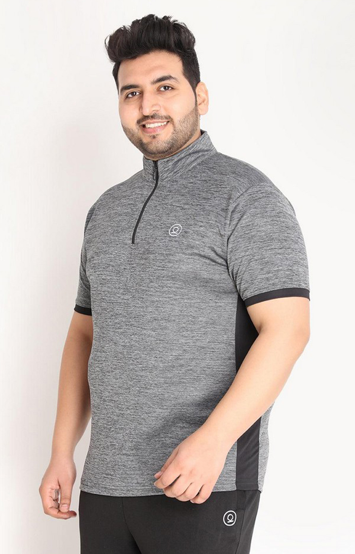 Men's Grey Melange Textured Polyester Activewear T-Shirt