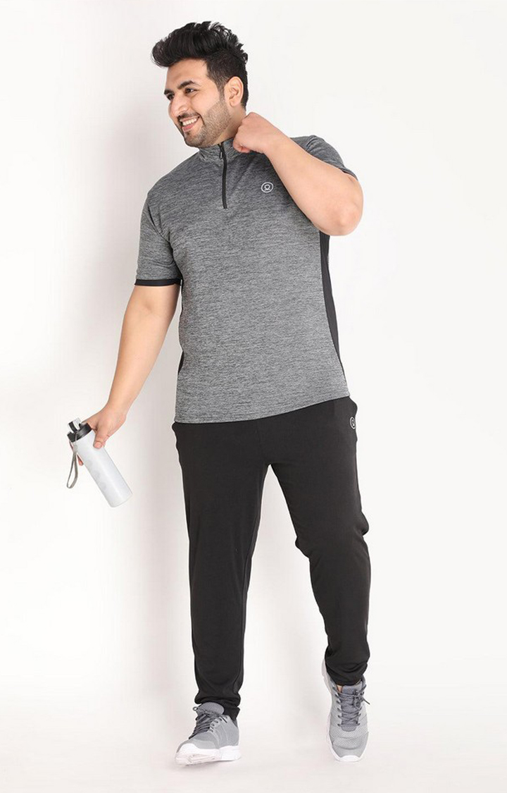 Men's Grey Melange Textured Polyester Activewear T-Shirt