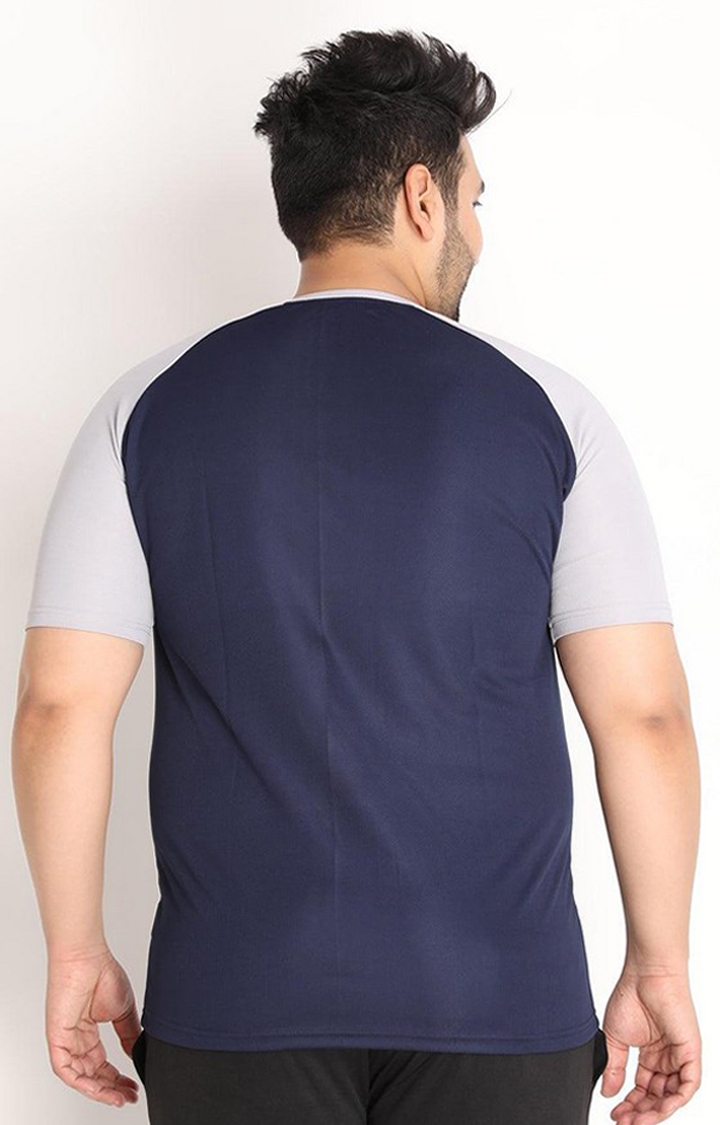 Men's Navy Blue Solid Polyester Activewear T-Shirt