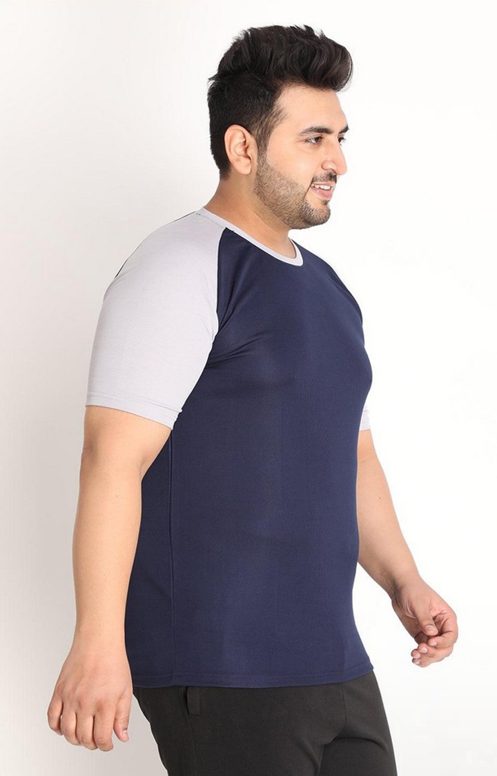 Men's Navy Blue Solid Polyester Activewear T-Shirt