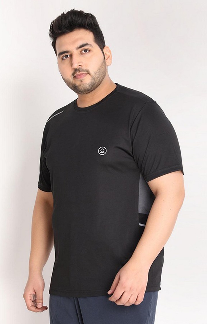 Men's Black Solid Polyester Activewear T-Shirt