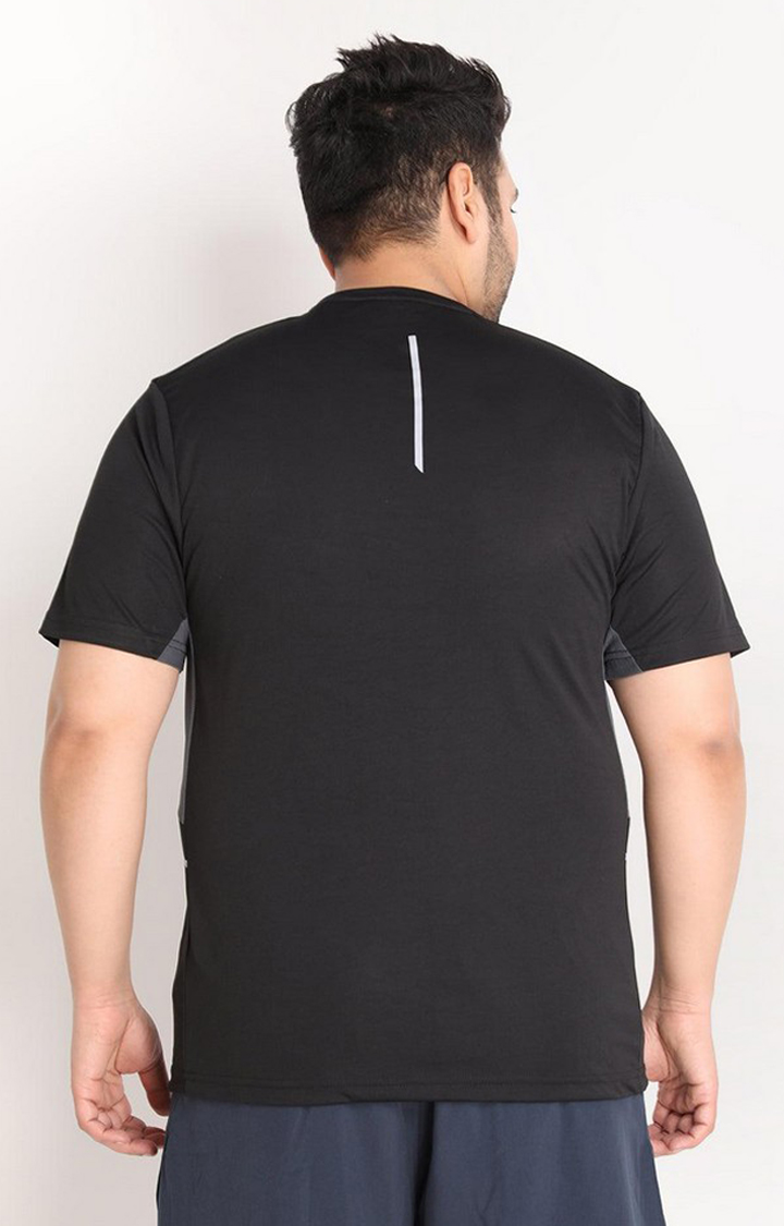 Men's Black Solid Polyester Activewear T-Shirt