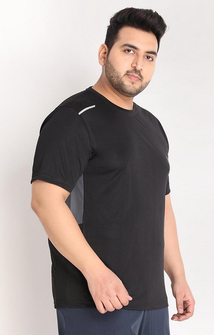 Men's Black Solid Polyester Activewear T-Shirt