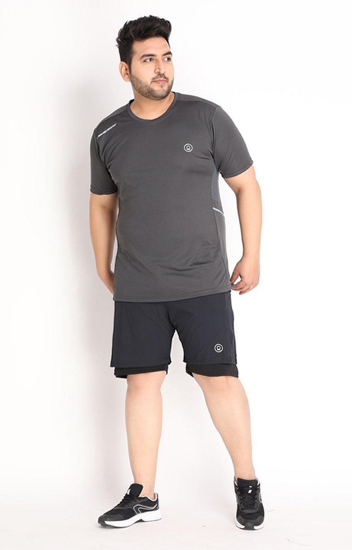 Men's Grey Solid Polyester Activewear T-Shirt