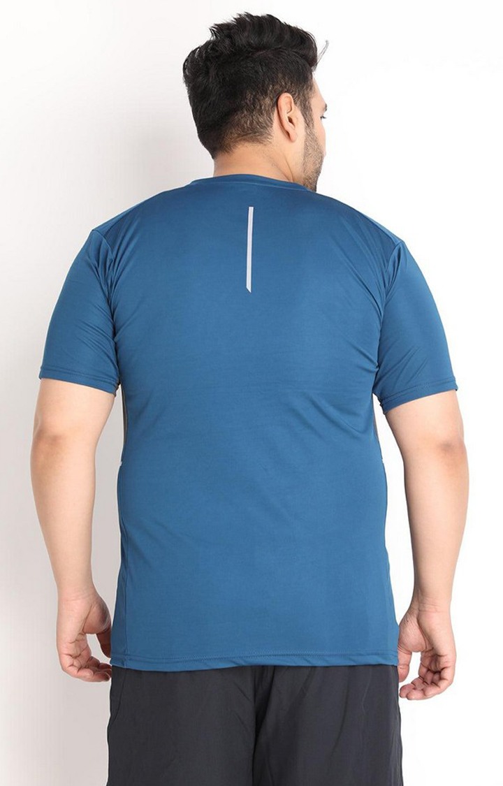 Men's Blue Solid Polyester Activewear T-Shirt