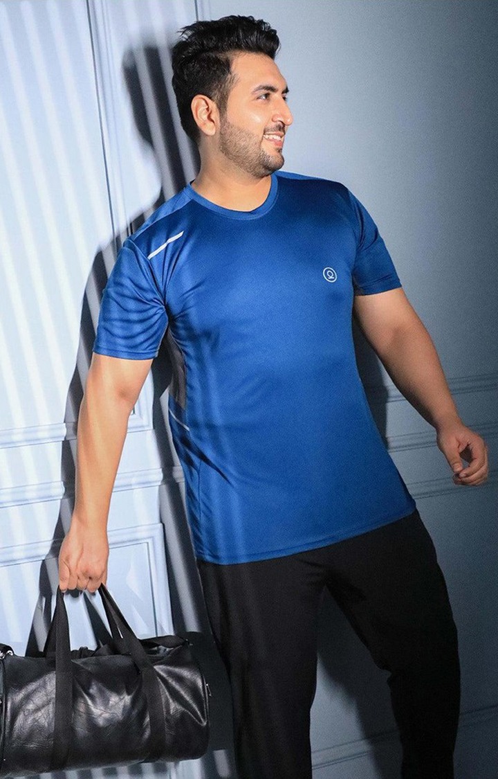 Men's Blue Solid Polyester Activewear T-Shirt