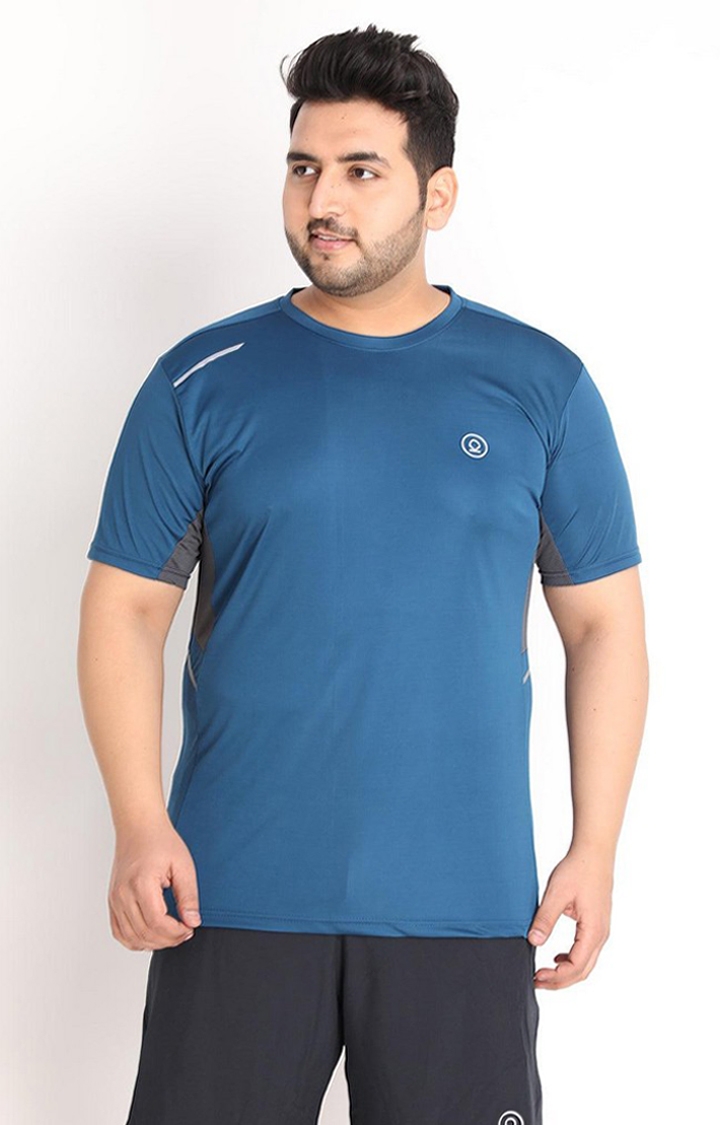 CHKOKKO | Men's Blue Solid Polyester Activewear T-Shirt