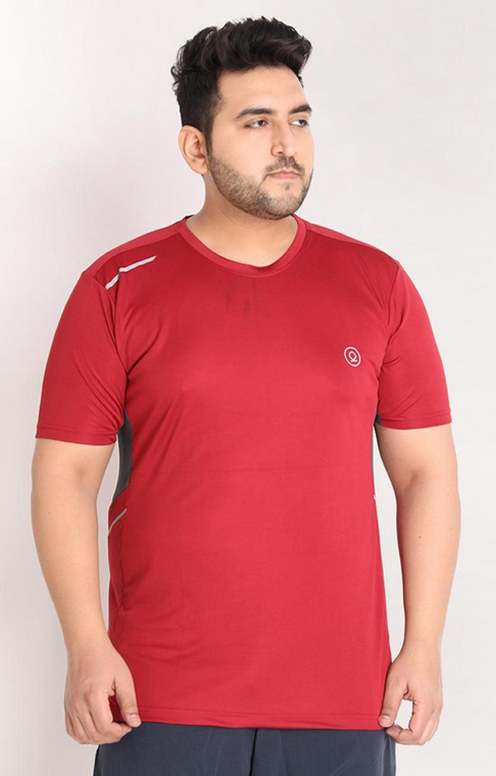 CHKOKKO | Men's Red Solid Polyester Activewear T-Shirt
