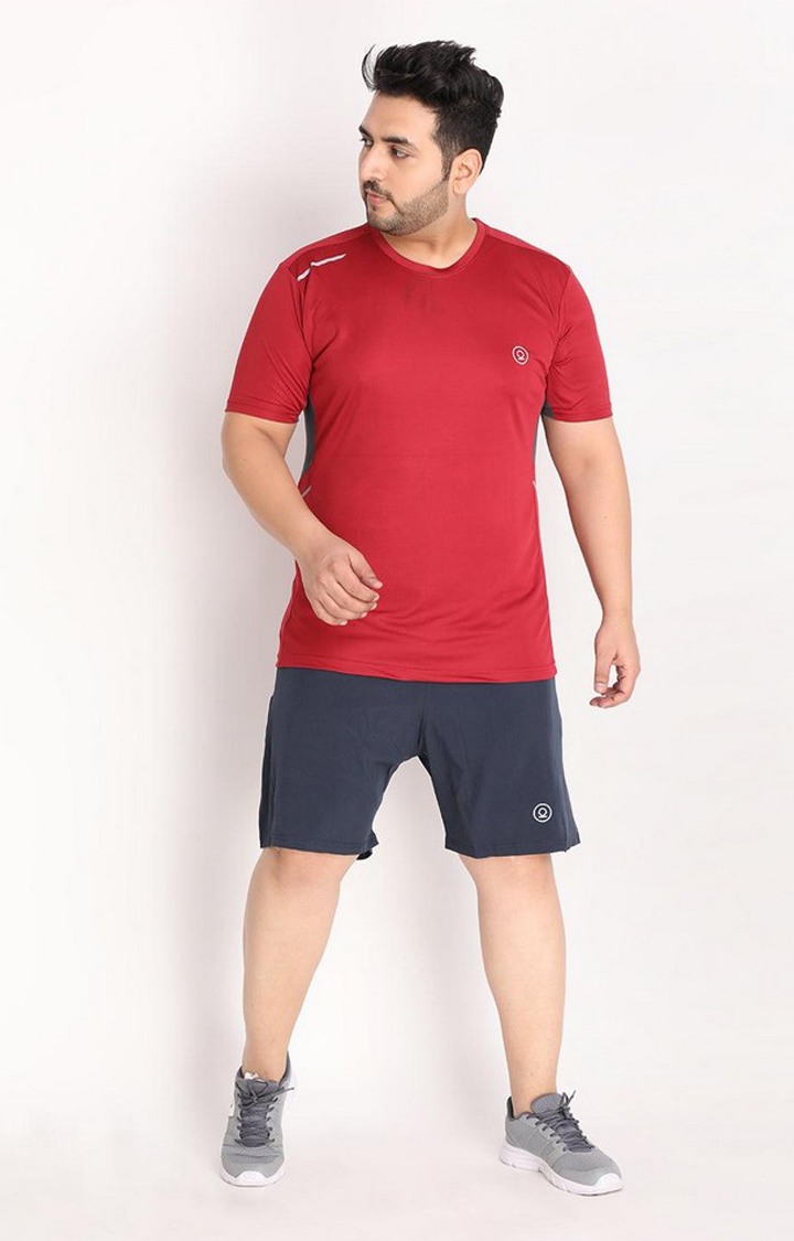 Men's Red Solid Polyester Activewear T-Shirt