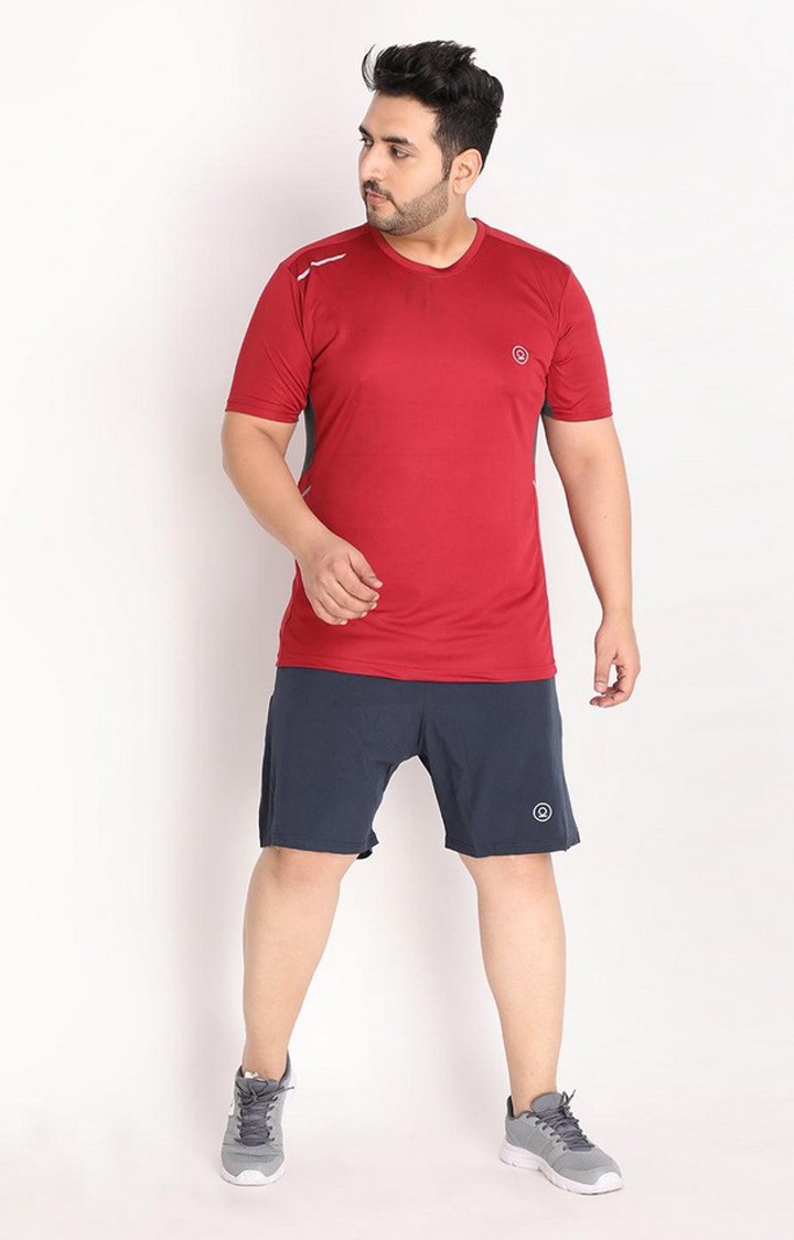 Men's Red Solid Polyester Activewear T-Shirt