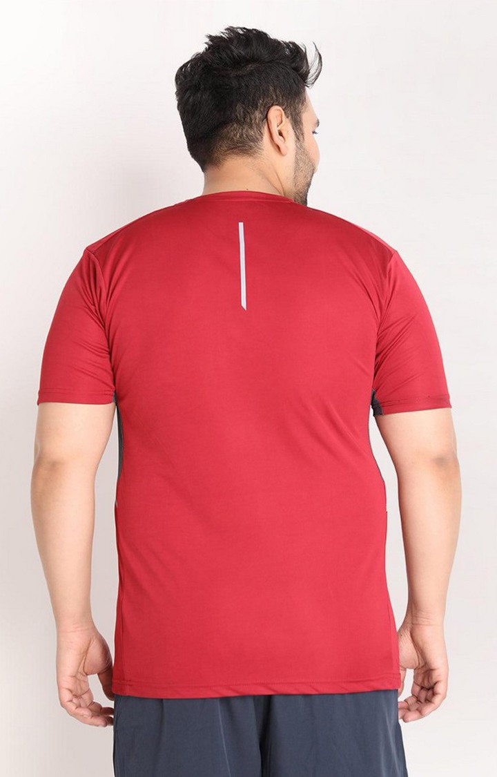 Men's Red Solid Polyester Activewear T-Shirt