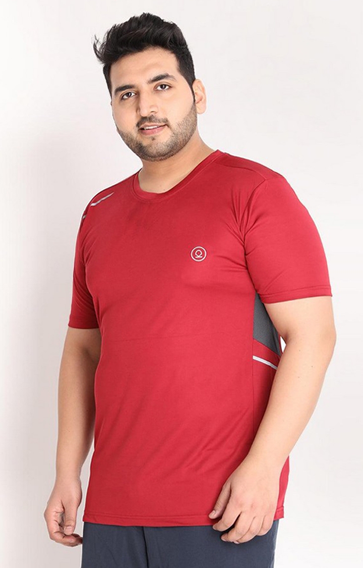 Men's Red Solid Polyester Activewear T-Shirt