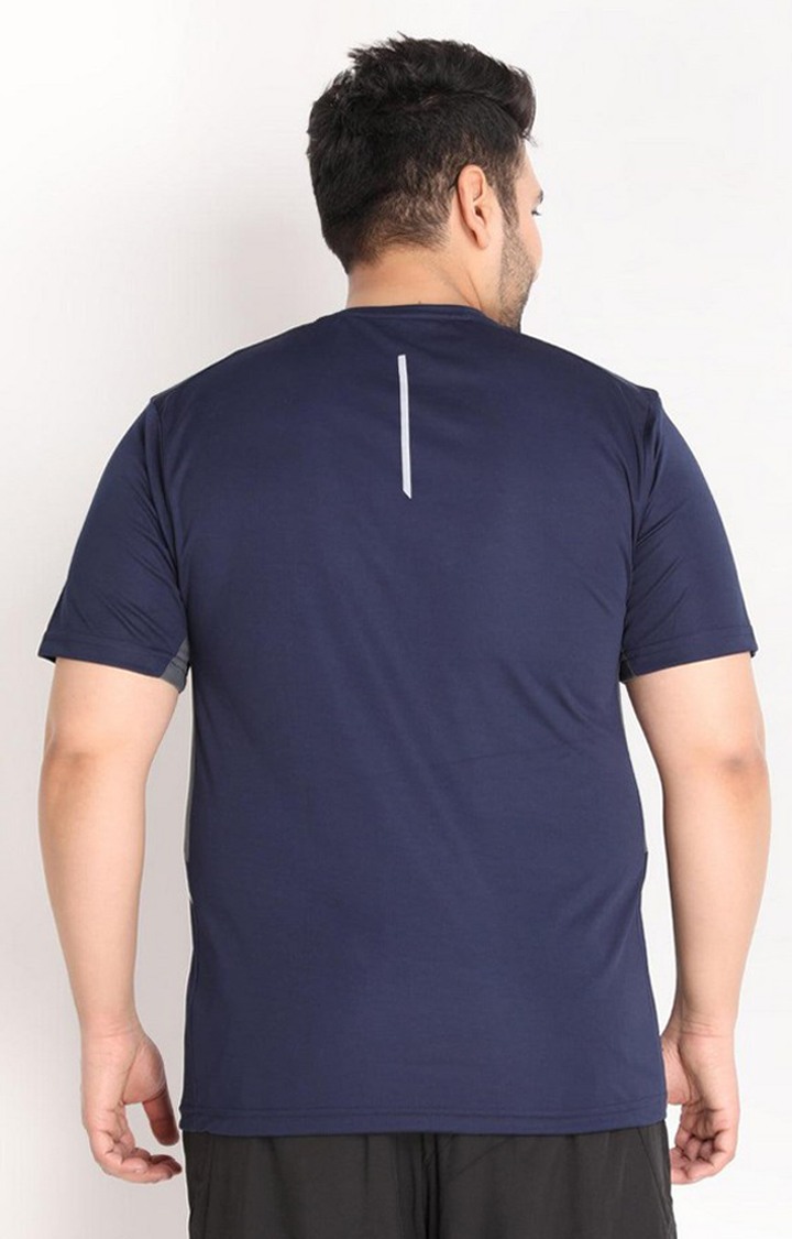 Men's Navy Blue Solid Polyester Activewear T-Shirt