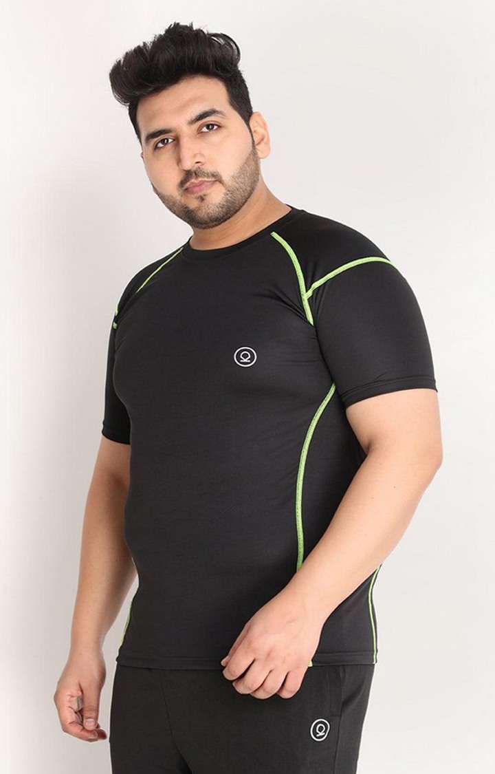 Men's Black Solid Polyester Activewear T-Shirt