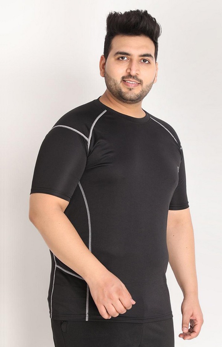 Men's Black Solid Polyester Activewear T-Shirt