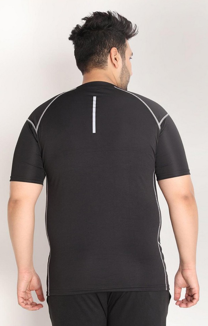 Men's Black Solid Polyester Activewear T-Shirt