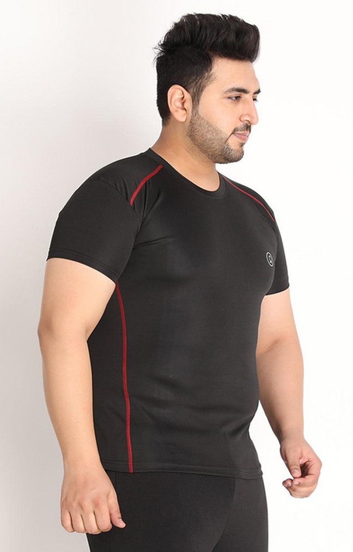 Men's Black Solid Polyester Activewear T-Shirt