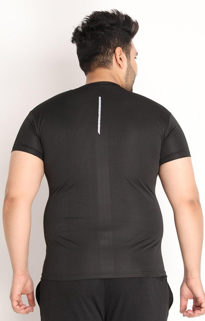 Men's Black Solid Polyester Activewear T-Shirt