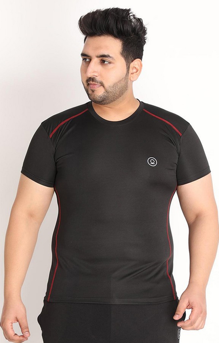 Men's Black Solid Polyester Activewear T-Shirt