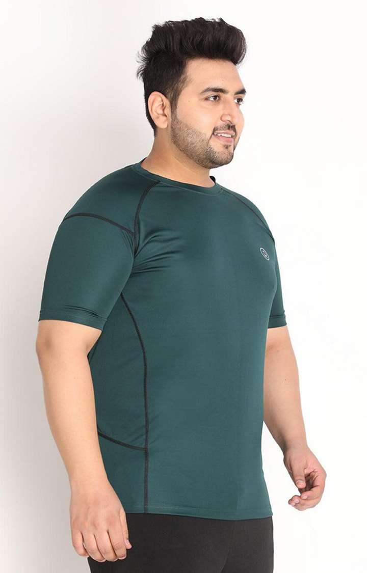 Men's Green Solid Polyester Activewear T-Shirt