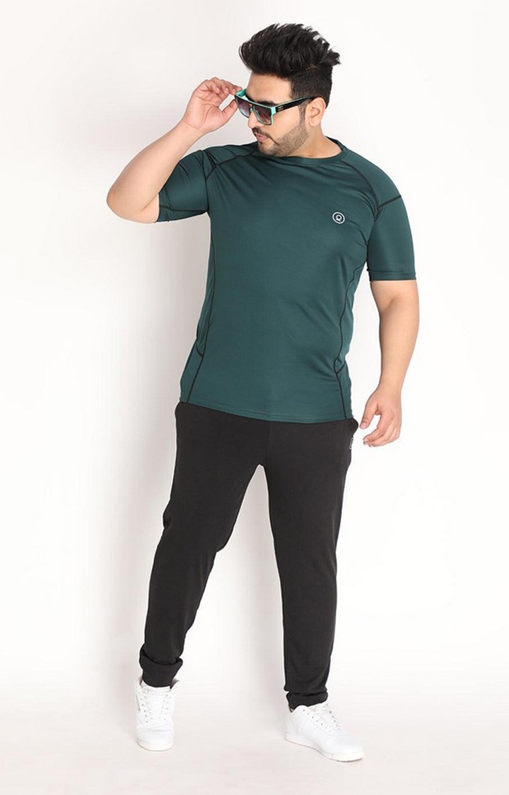 Men's Green Solid Polyester Activewear T-Shirt - CHKOKKO