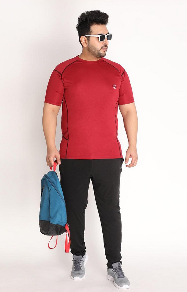 Men's Red Solid Polyester Activewear T-Shirt