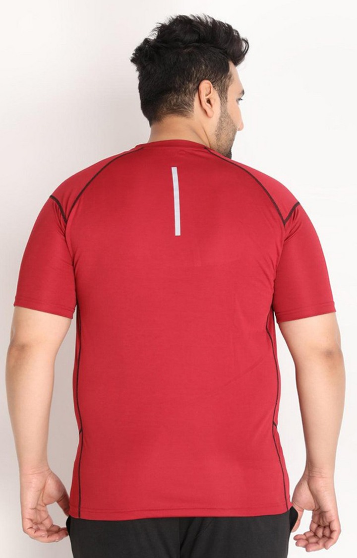 Men's Red Solid Polyester Activewear T-Shirt