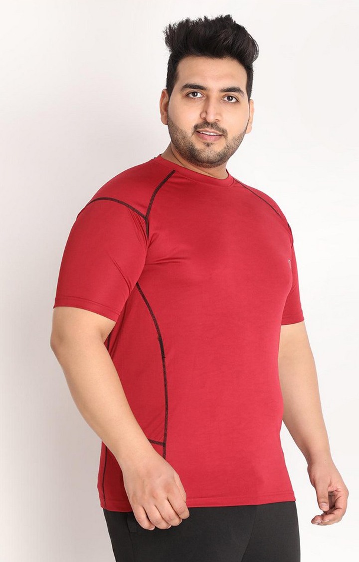 Men's Red Solid Polyester Activewear T-Shirt