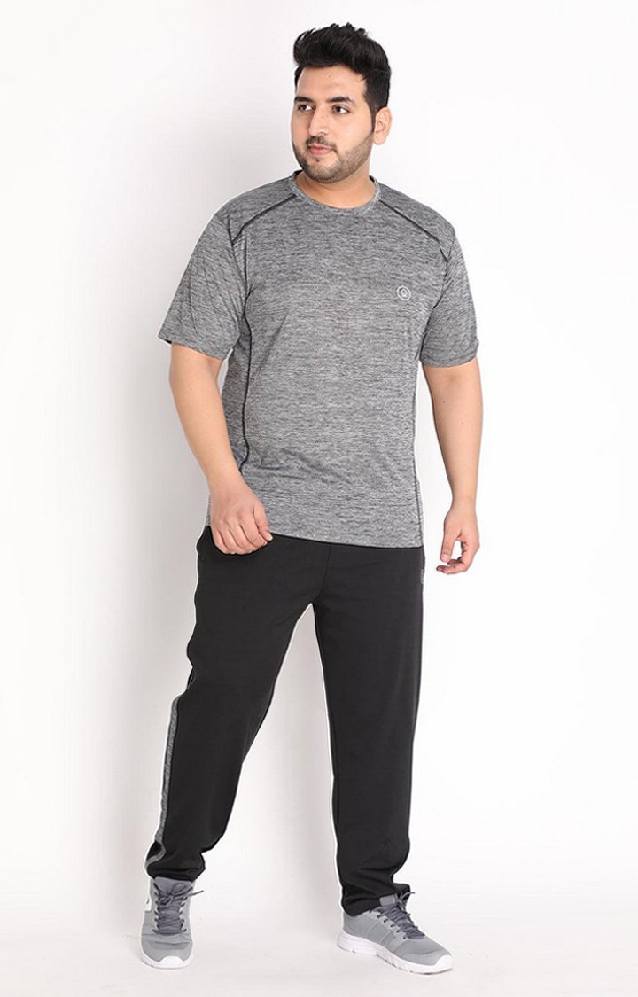 Men's Grey Melange Textured Polyester Activewear T-Shirt