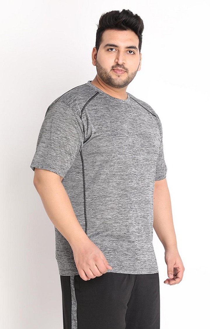 Men's Grey Melange Textured Polyester Activewear T-Shirt