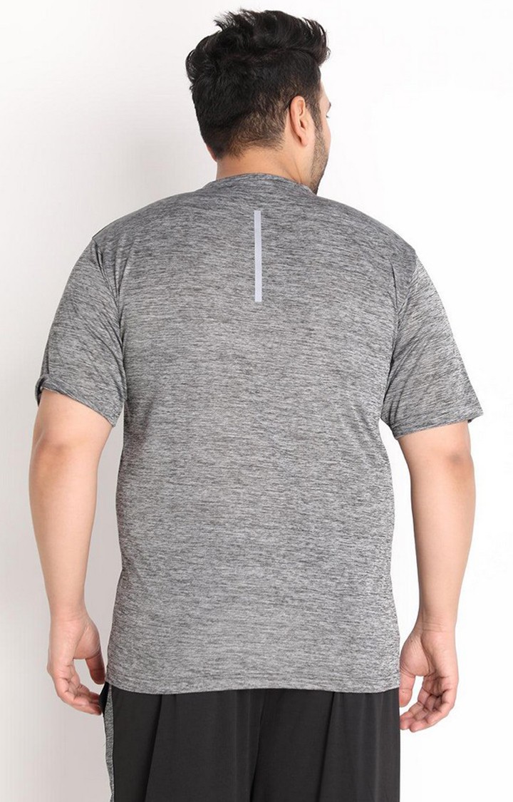 Men's Grey Melange Textured Polyester Activewear T-Shirt