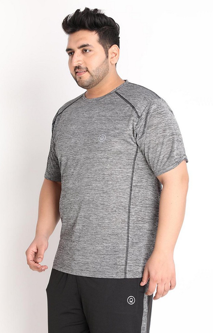 Men's Grey Melange Textured Polyester Activewear T-Shirt