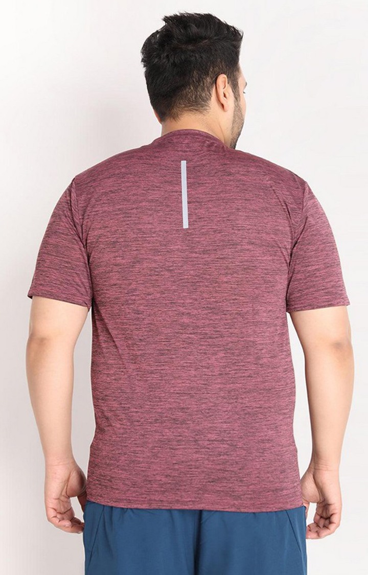 Men's Magenta Melange Textured Polyester Activewear T-Shirt