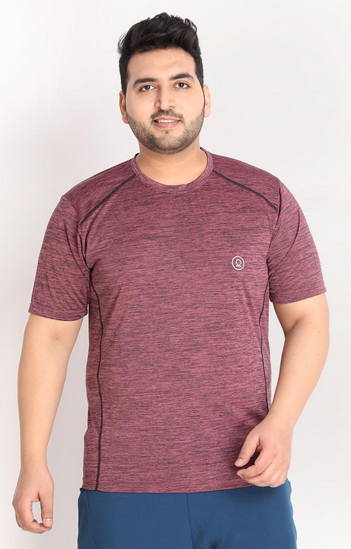 CHKOKKO | Men's Magenta Melange Textured Polyester Activewear T-Shirt