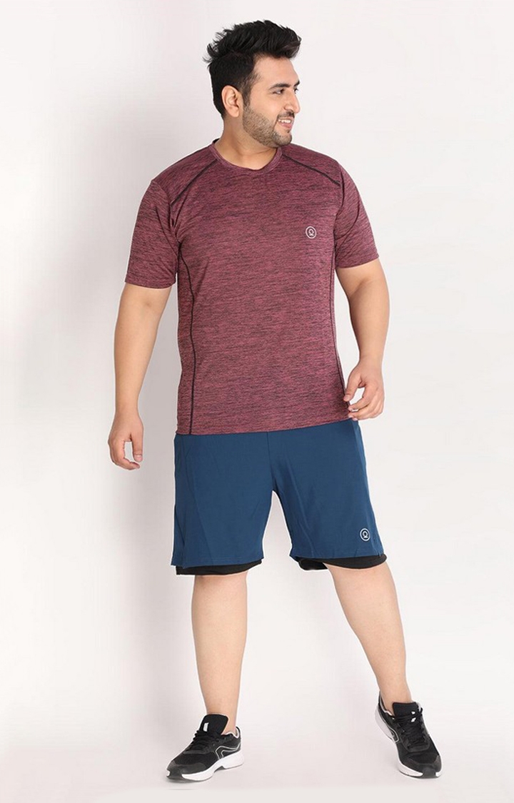 Men's Magenta Melange Textured Polyester Activewear T-Shirt
